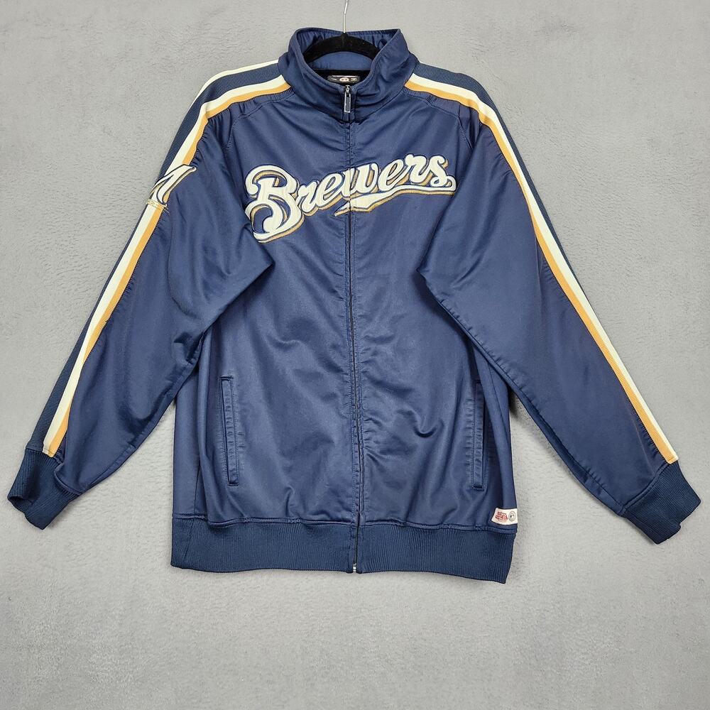 Milwaukee Brewers Jacket Mens Large Blue MLB Baseball Track Zip Warmup